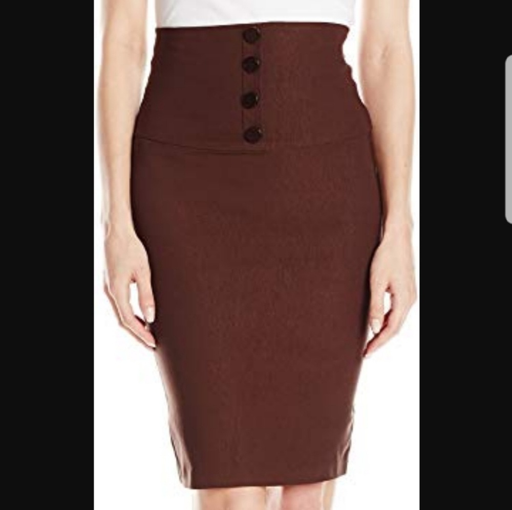 Brown Botton detail pencil skirt